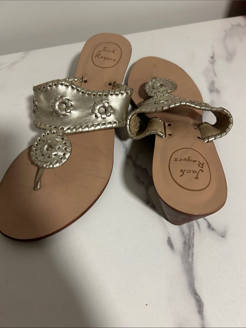 Jack Rogers Metallic Gold Leather Thong Sandals